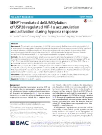 SENP1-Mediated Desumoylation of USP28 Regulated HIF-1Α