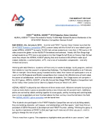 FIRSTTM AERIAL ASSISTSM 2014 Robotics Game Unveiled