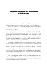 International Relations and the Colonial System in Medieval Genoa