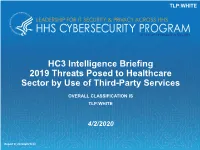 2019 Threats Posed to Healthcare Sector by Use of Third-Party Services