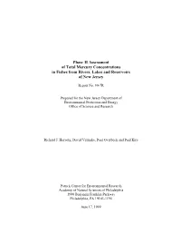 Assessment of Total Mercury Concentrations in Fishes from Rivers, Lakes, and Reservoirs in NJ
