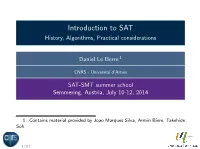 Introduction to SAT History, Algorithms, Practical Considerations