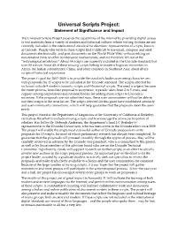 Universal Scripts Project: Statement of Significance and Impact