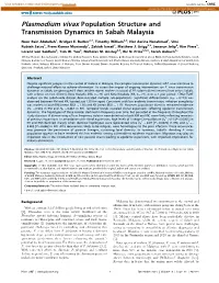 Plasmodium Vivax Population Structure and Transmission Dynamics in Sabah Malaysia
