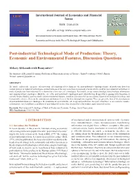 Post-Industrial Technological Mode of Production: Theory, Economic and Environmental Features, Discussion Questions