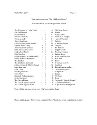 Radio Days Quiz Page 1 Test Your Memory On