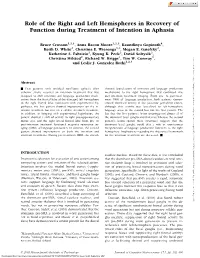 Role of the Right and Left Hemispheres in Recovery of Function During Treatment of Intention in Aphasia
