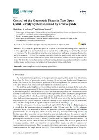 Control of the Geometric Phase in Two Open Qubit–Cavity Systems Linked by a Waveguide