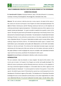 Issn: 2278-6236 Multi Dimension Strategy for the Development of the Hyderabad Karnataka Region Introduction