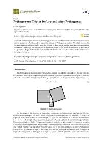 Pythagorean Triples Before and After Pythagoras