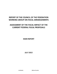 Report of the Council of the Federation Working Group on Fiscal Arrangements
