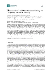 A Laminar Flow-Based Microfluidic Tesla Pump Via Lithography