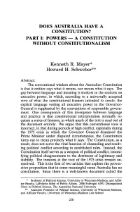 Does Australia Have a Constitution? Part I: Powers - a Constitution Without Constitutionalism