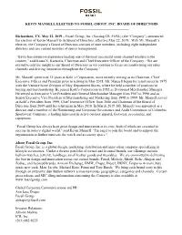 KEVIN MANSELL ELECTED to FOSSIL GROUP, INC. BOARD of DIRECTORS Richardson, TX. May 22