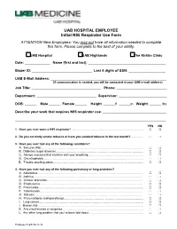 UAB HOSPITAL EMPLOYEE Initial N95 Respirator Use Form