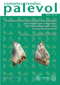 Osteichthyes, Actinopterygii) from the Miocene of Argentina: with the Southernmost Record of Fossil Tetraodontidae