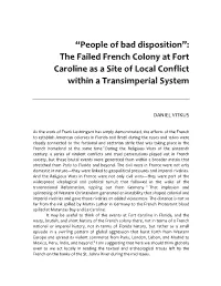 The Failed French Colony at Fort Caroline As a Site of Local Conflict Within a Transimperial System