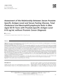 Specific Antigen Level and Serum Fasting Glucose, Total Cholesterol