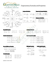 Trigonometry Cheat Sheet