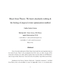 Black Swan Theory: We Know Absolutely Nothing & the ﬁnding of Atypical Events Optimization-Method