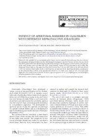 Patency of Apertural Barriers in Clausiliids with Different Reproductive Strategies