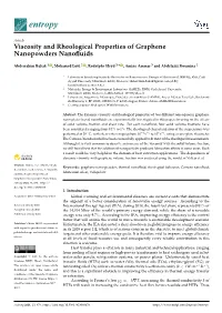 Viscosity and Rheological Properties of Graphene Nanopowders Nanoﬂuids