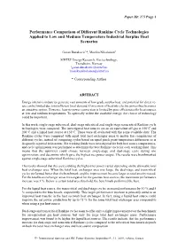 Performance Comparison of Different Rankine Cycle Technologies Applied to Low and Medium Temperature Industrial Surplus Heat Scenarios