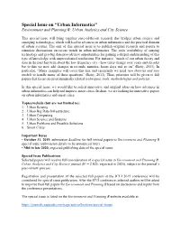 Urban Informatics” Environment and Planning B: Urban Analytics and City Science