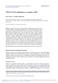 CBT for OCD: Habituation Or Cognitive Shift?