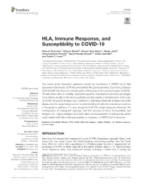 HLA, Immune Response, and Susceptibility to COVID-19