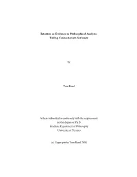 Intuition As Evidence in Philosophical Analysis: Taking Connectionism Seriously