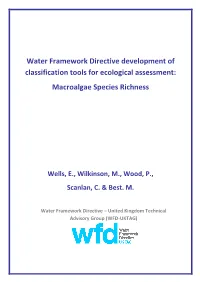 Water Framework Directive Development of Classification Tools for Ecological Assessment: Macroalgae Species Richness