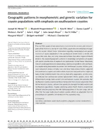 Geographic Patterns in Morphometric and Genetic Variation for Coyote Populations with Emphasis on Southeastern Coyotes