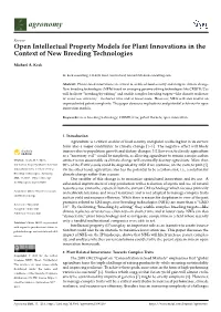 Open Intellectual Property Models for Plant Innovations in the Context of New Breeding Technologies