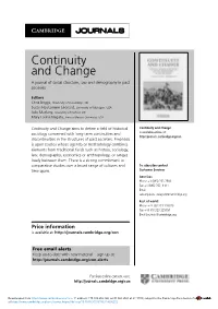 Continuity and Change a Journal of Social Structure, Law and Demography in Past Societies