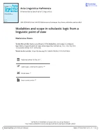 Modalities and Scope in Scholastic Logic from a Linguistic Point of View