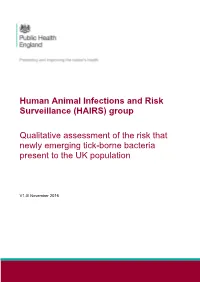 Group Qualitative Assessment of the Risk That Newly Emerging Tick-Borne