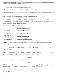 Linear Differential Equations in N Th-Order ;