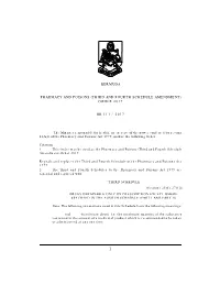 Pharmacy and Poisons (Third and Fourth Schedule Amendment) Order 2017