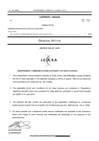 Electronic Communications Act: List of Class Licensees