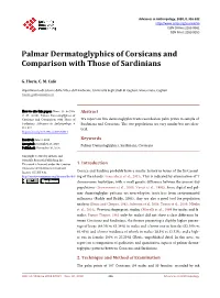 Palmar Dermatoglyphics of Corsicans and Comparison with Those of Sardinians