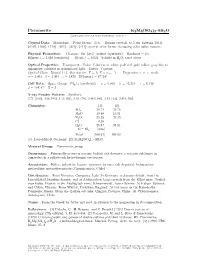 Picromerite K2mg(SO4)2 • 6H2O C 2001-2005 Mineral Data Publishing, Version 1