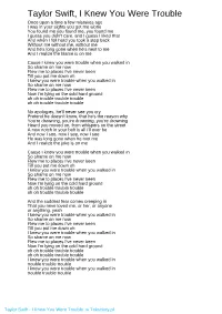 Taylor Swift, I Knew You Were Trouble