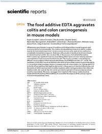 The Food Additive EDTA Aggravates Colitis and Colon Carcinogenesis in Mouse Models