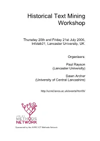 Historical Text Mining Workshop