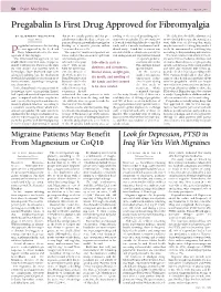Pregabalin Is First Drug Approved for Fibromyalgia