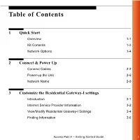 Residential Gateway-I Settings Introduction 3-1 Internet Service Provider Information 3-2 View/Modify Residential Gateway-I Settings 3-4 Finding Information 3-6