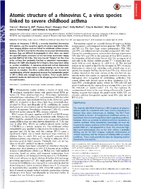 Atomic Structure of a Rhinovirus C, a Virus Species Linked to Severe