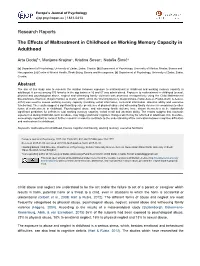 The Effects of Maltreatment in Childhood on Working Memory Capacity in Adulthood