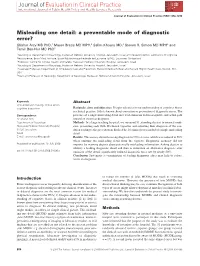 A Preventable Mode of Diagnostic